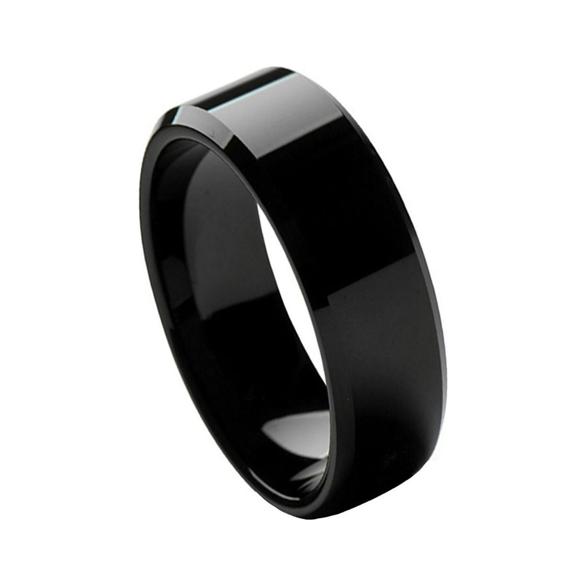 8mm Black Tungsten High-Polish Beveled Band