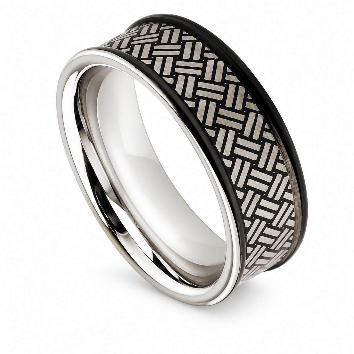 8mm black tungsten matte weave band on white background