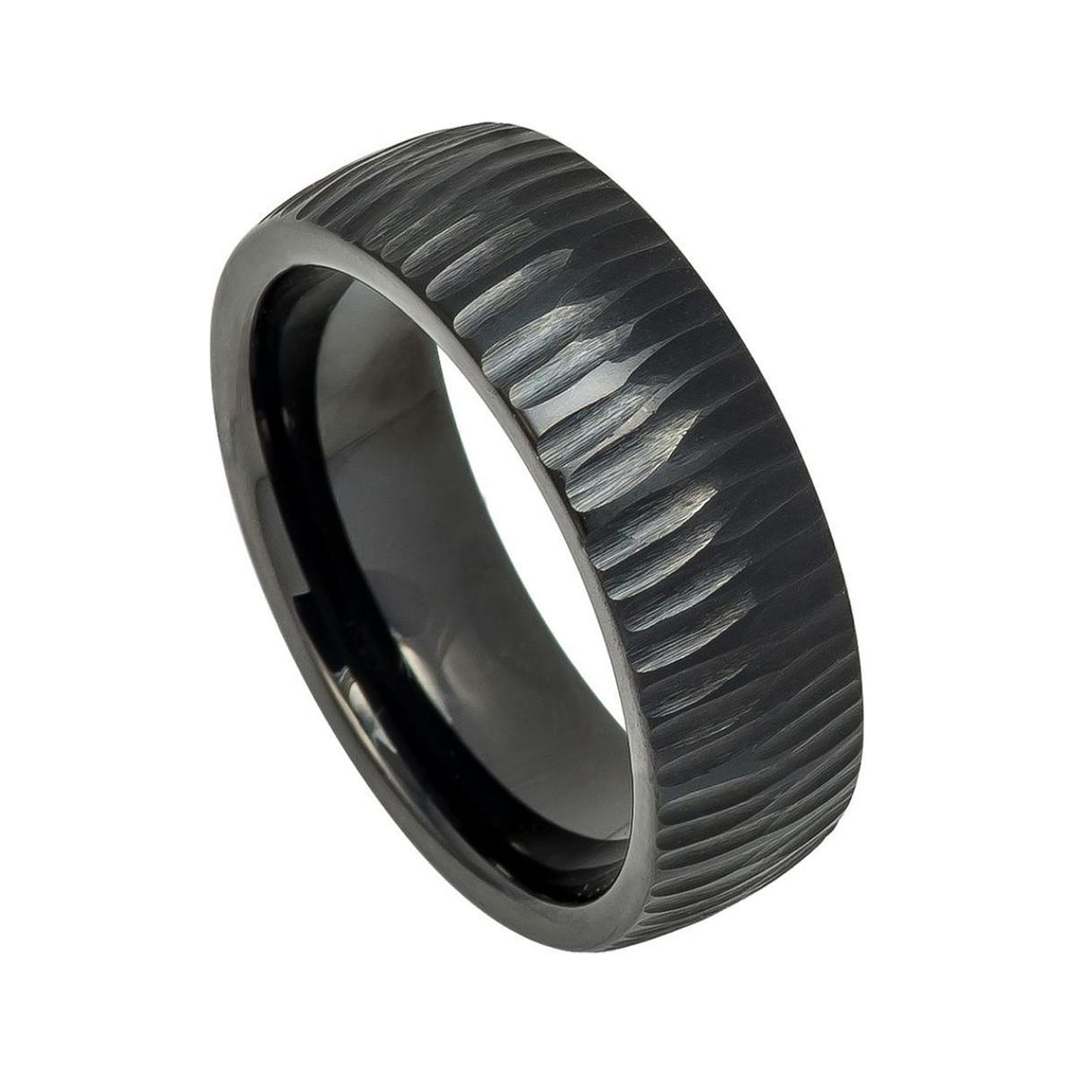 8mm Black Tungsten Tree Bark Band