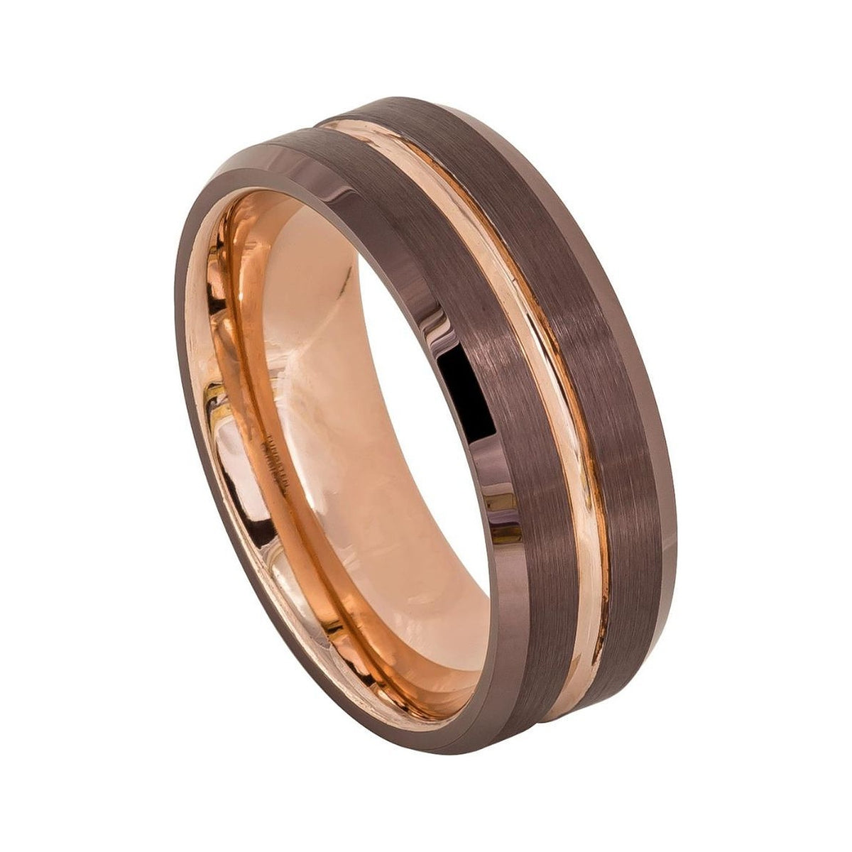 8mm Brown & Rose Tungsten Grooved Band