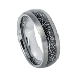8mm Domed Tungsten Band with Imitation Meteorite Inlay