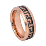 8mm Rose & Black Tungsten Greek Key Band