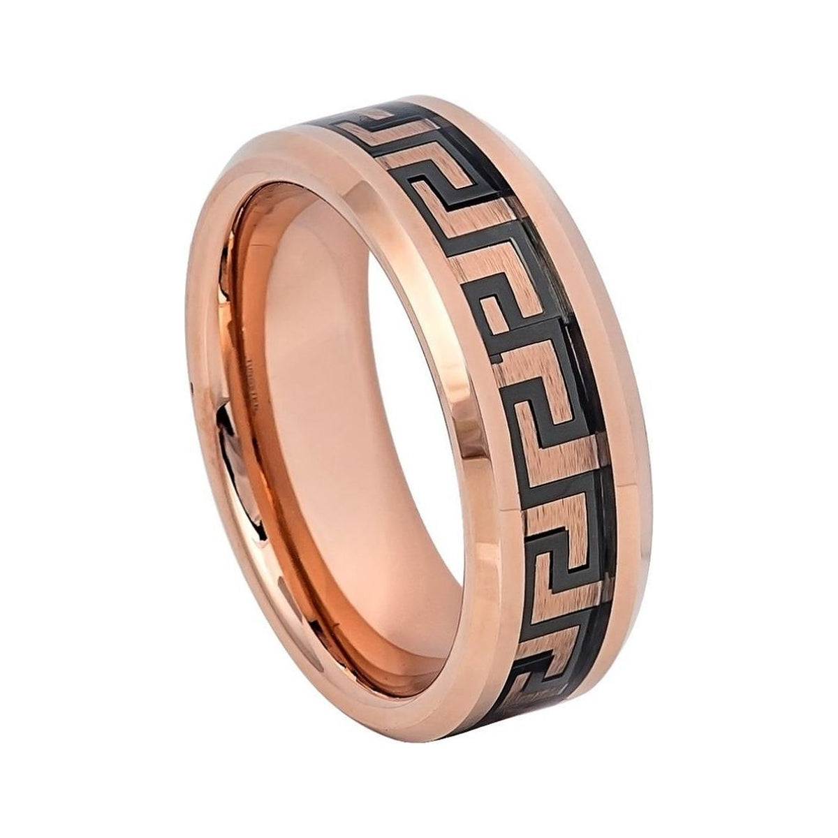 8mm Rose & Black Tungsten Greek Key Band