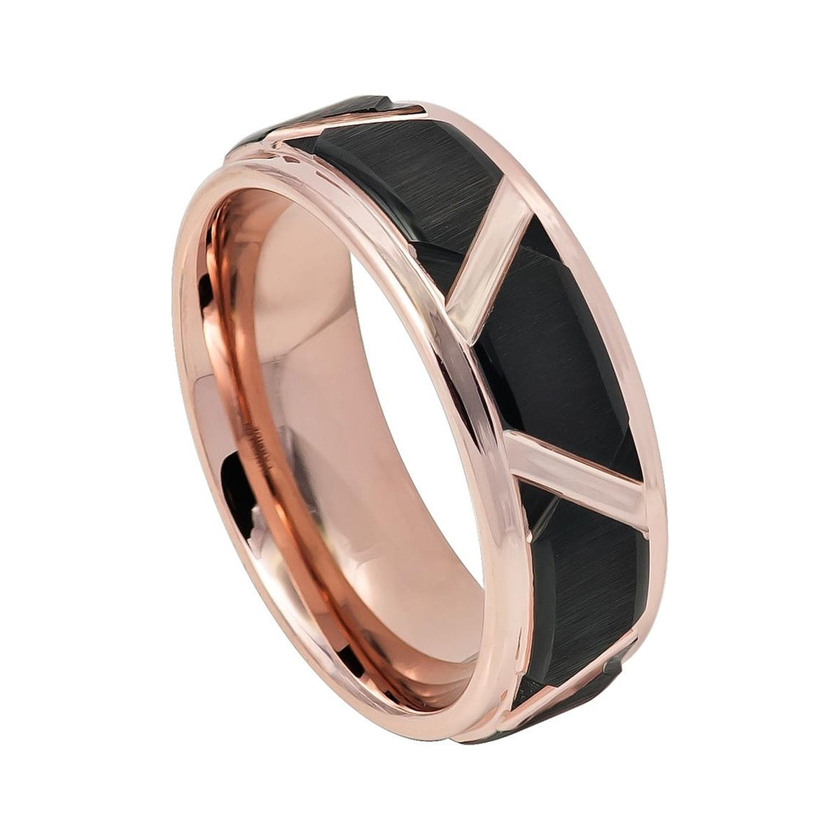 8mm Rose & Black Tungsten Trapezoid Band