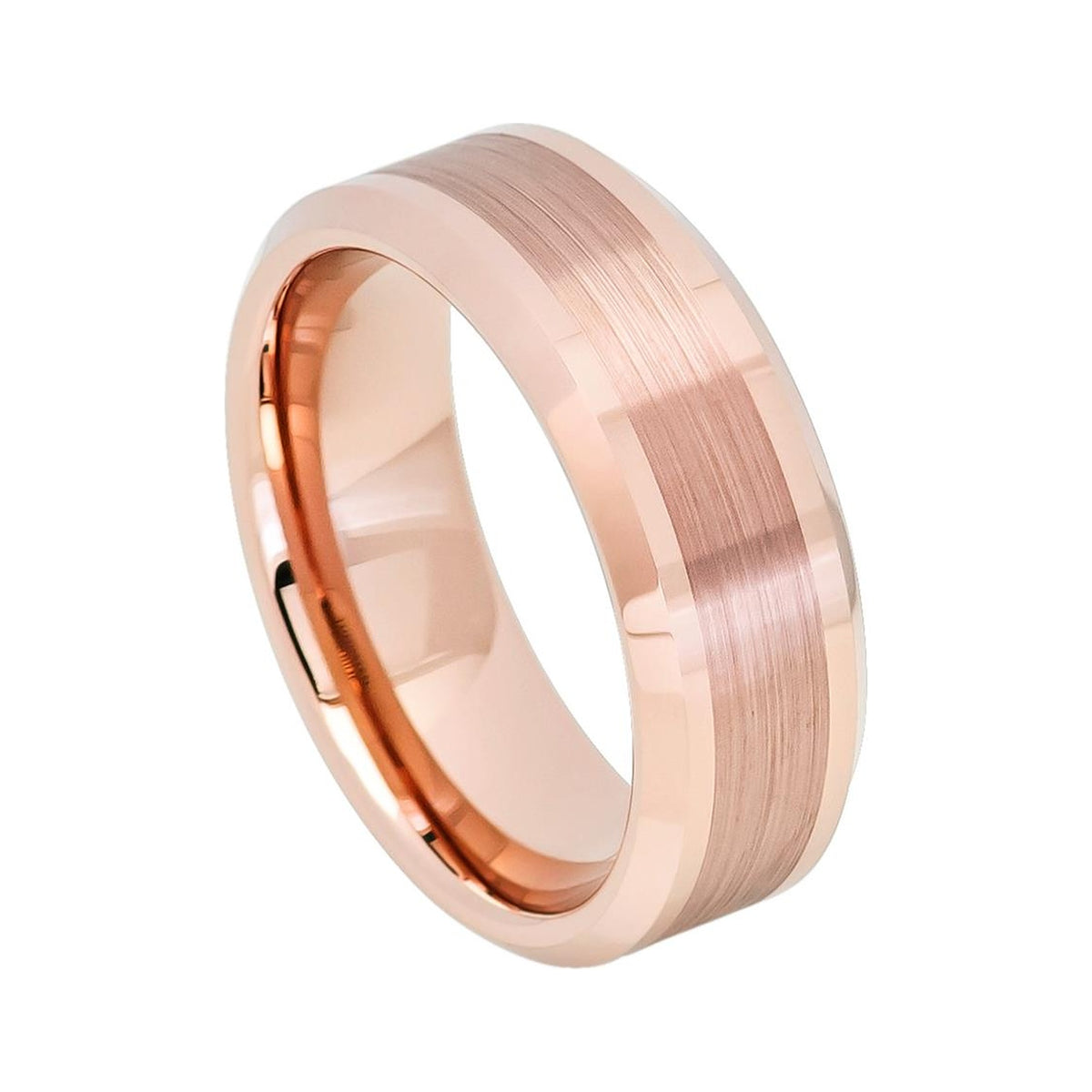 8mm Rose Tungsten Brushed Beveled-Edge Band