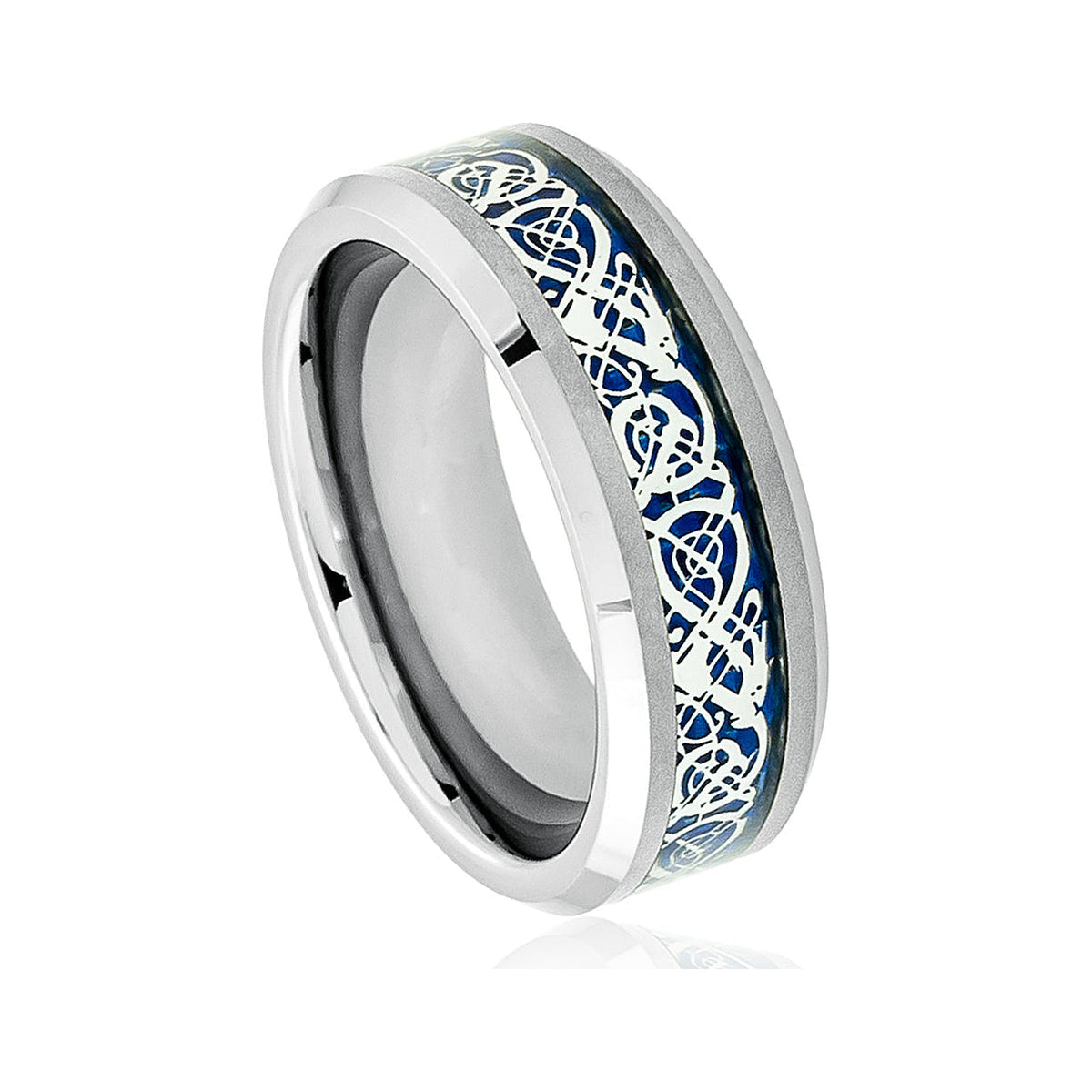 8mm Tungsten Band with Blue Celtic Inlay