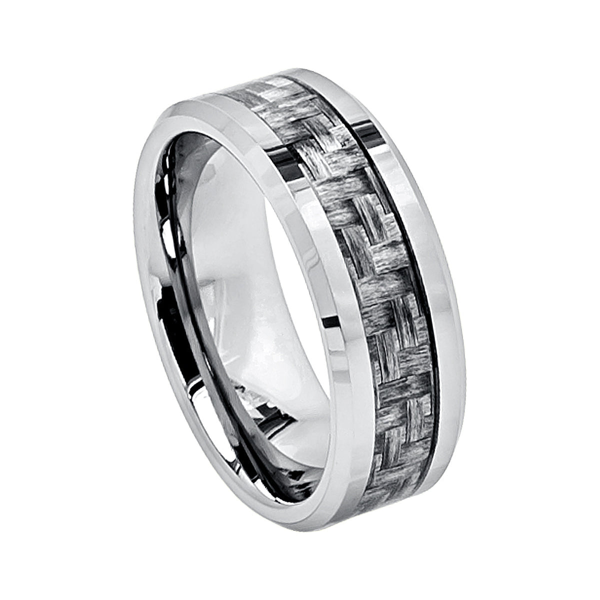 8mm Tungsten Band with Gray Carbon Fiber Inlay