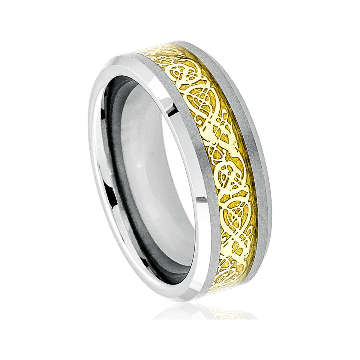 8mm Tungsten Band with Yellow Celtic Inlay