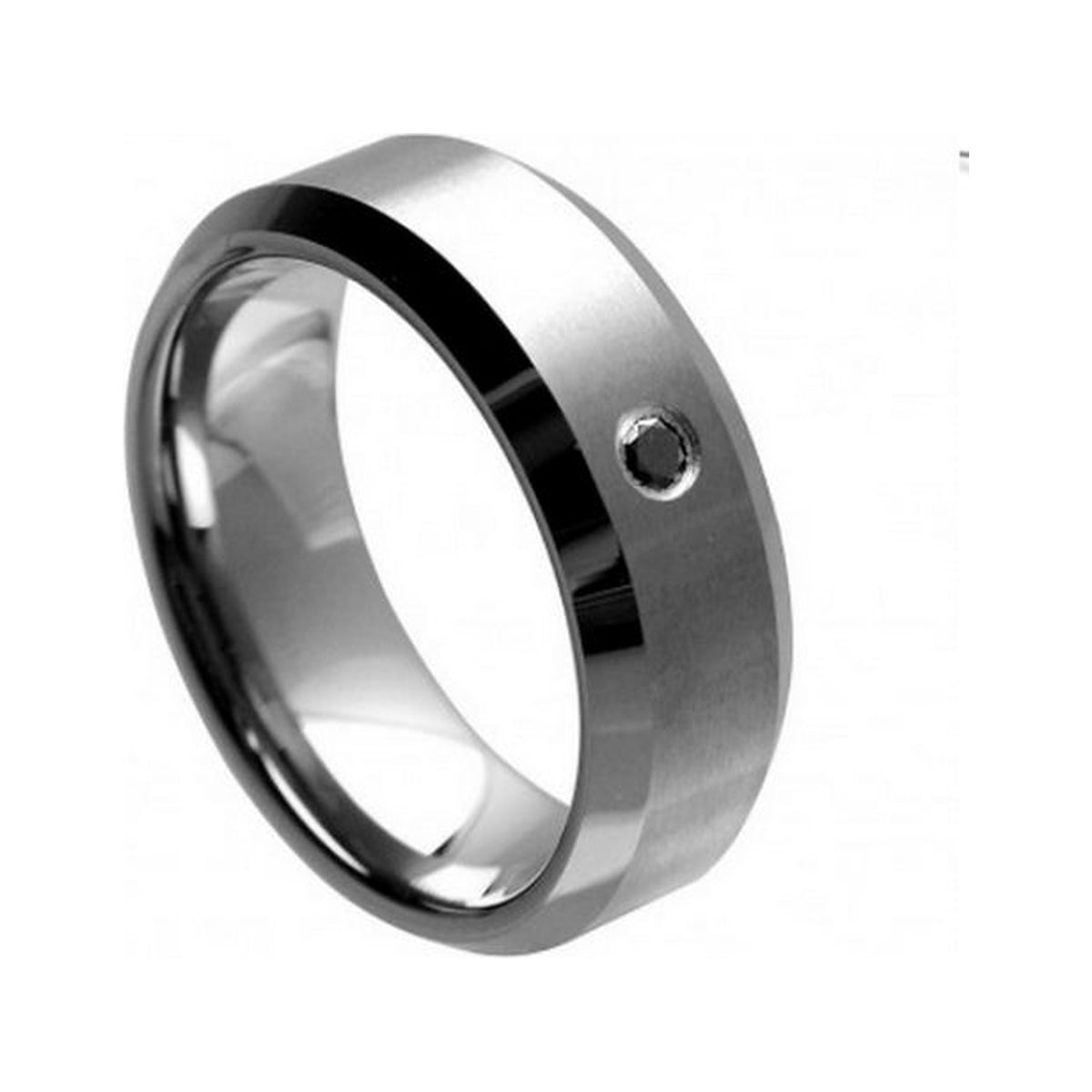 8mm Tungsten Beveled-Edge Band with Black Diamond