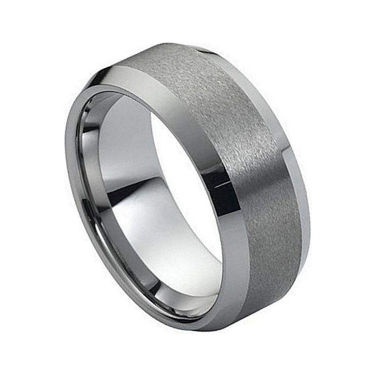8mm Tungsten Brushed Band with High-Polish Beveled Edges