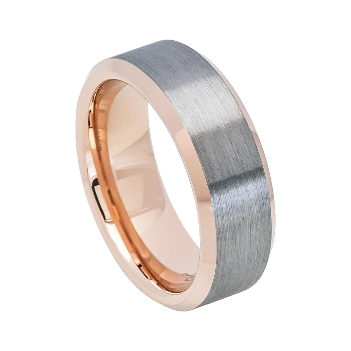 8mm Tungsten Brushed Band with Rose Edges