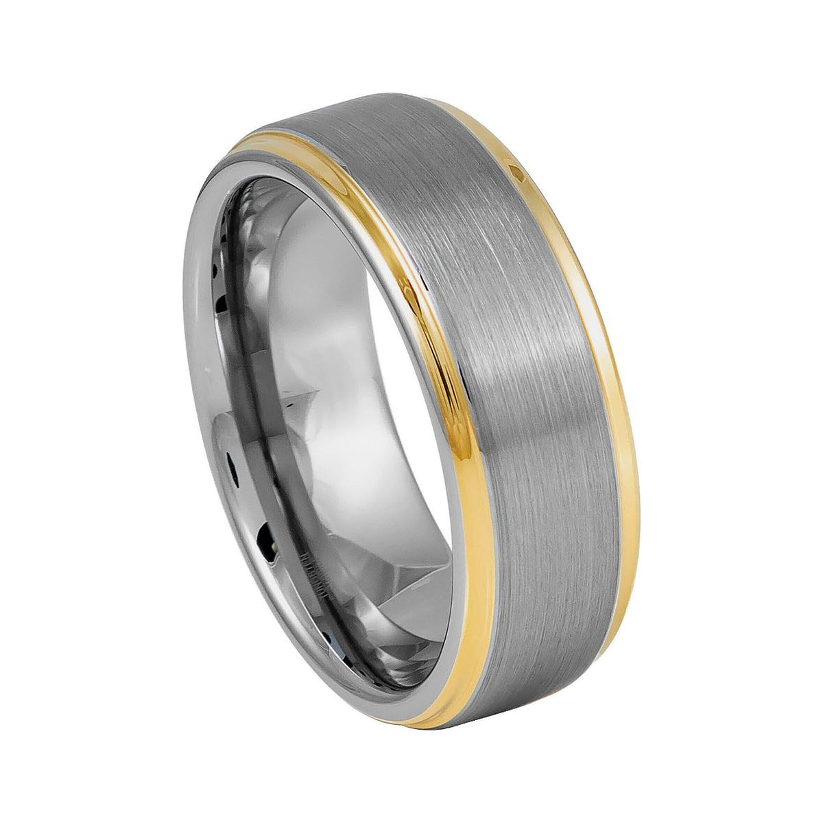 8mm Tungsten Brushed Band with Yellow Stepped Edges