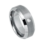 8mm Tungsten Brushed Beveled-Edge Band with White Diamond