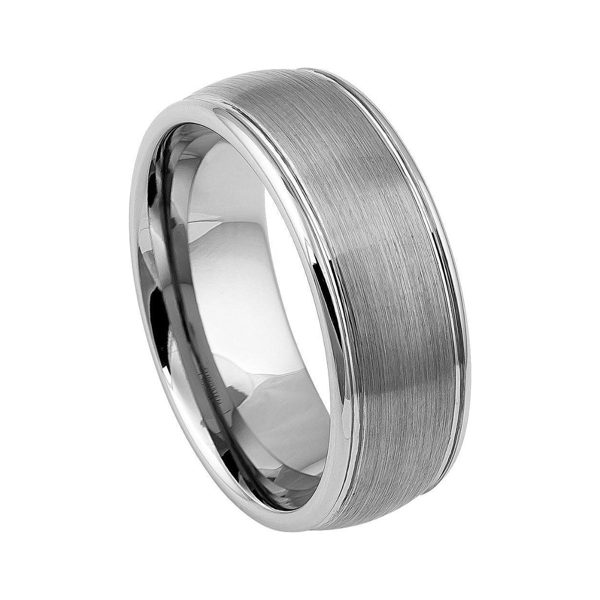 8mm Tungsten Brushed-Center Band with Polished Ridge