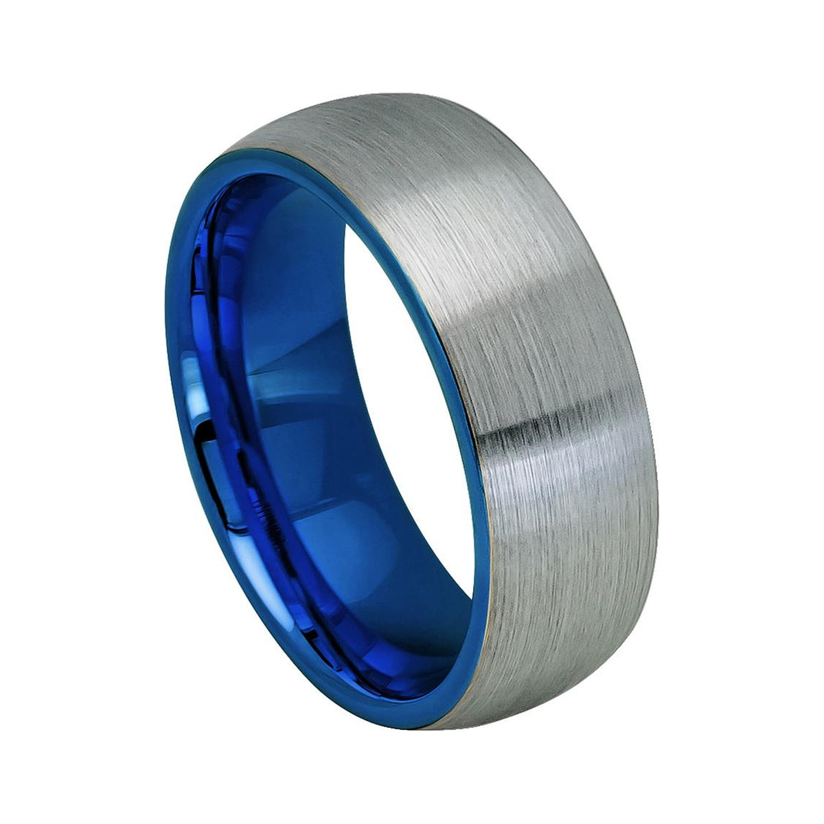 8mm Tungsten Brushed Domed Band with Blue Interior