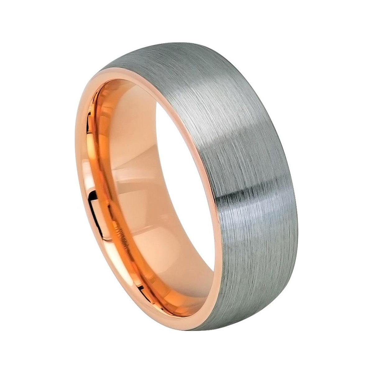 8mm Tungsten Brushed Domed Band with Rose Interior