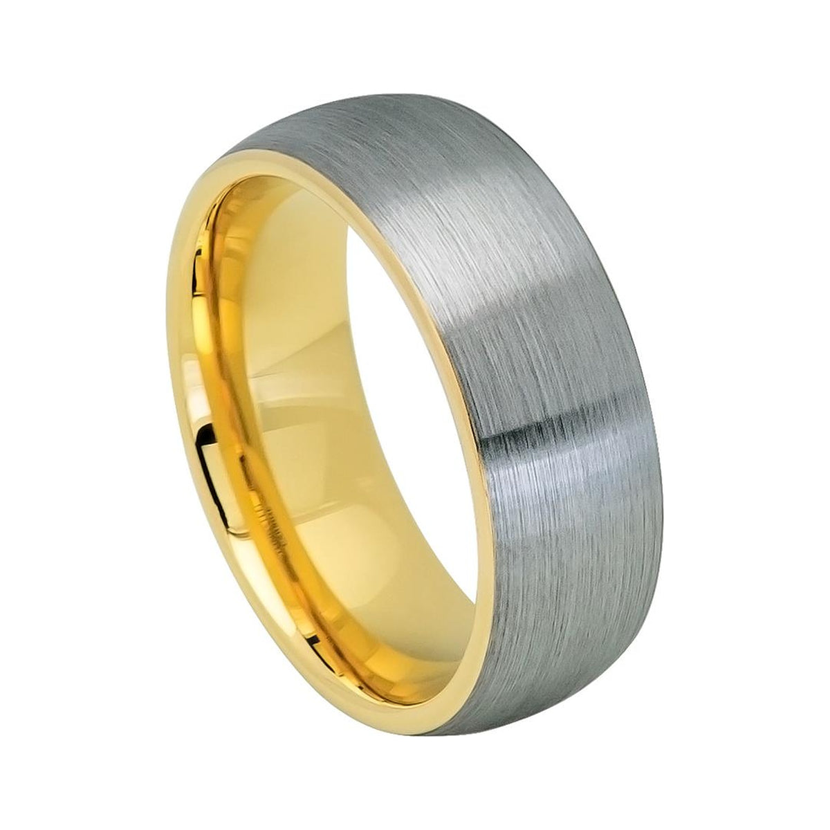 8mm Tungsten Brushed Domed Band with Yellow Interior