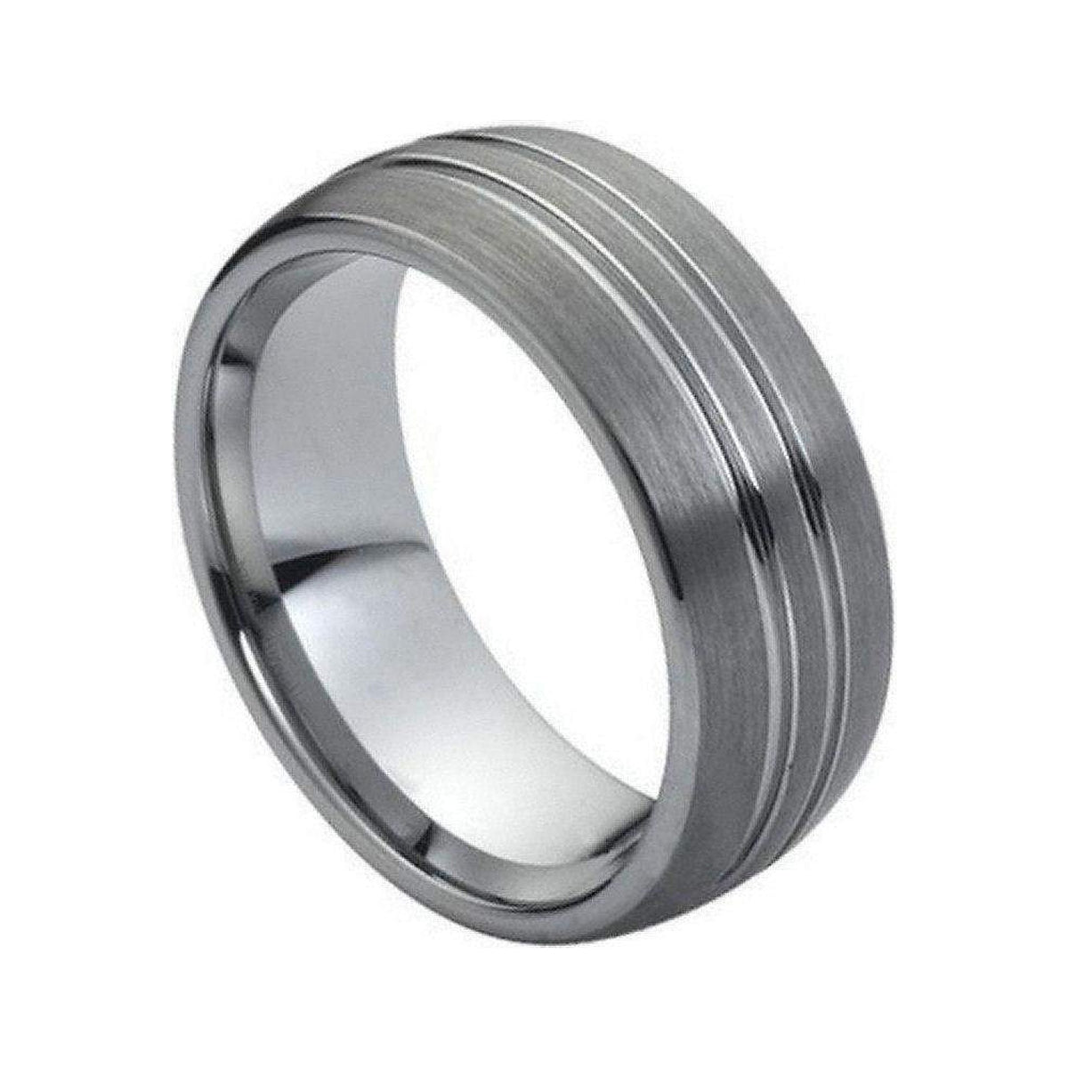 8mm Tungsten Brushed Domed Double-Groove Band