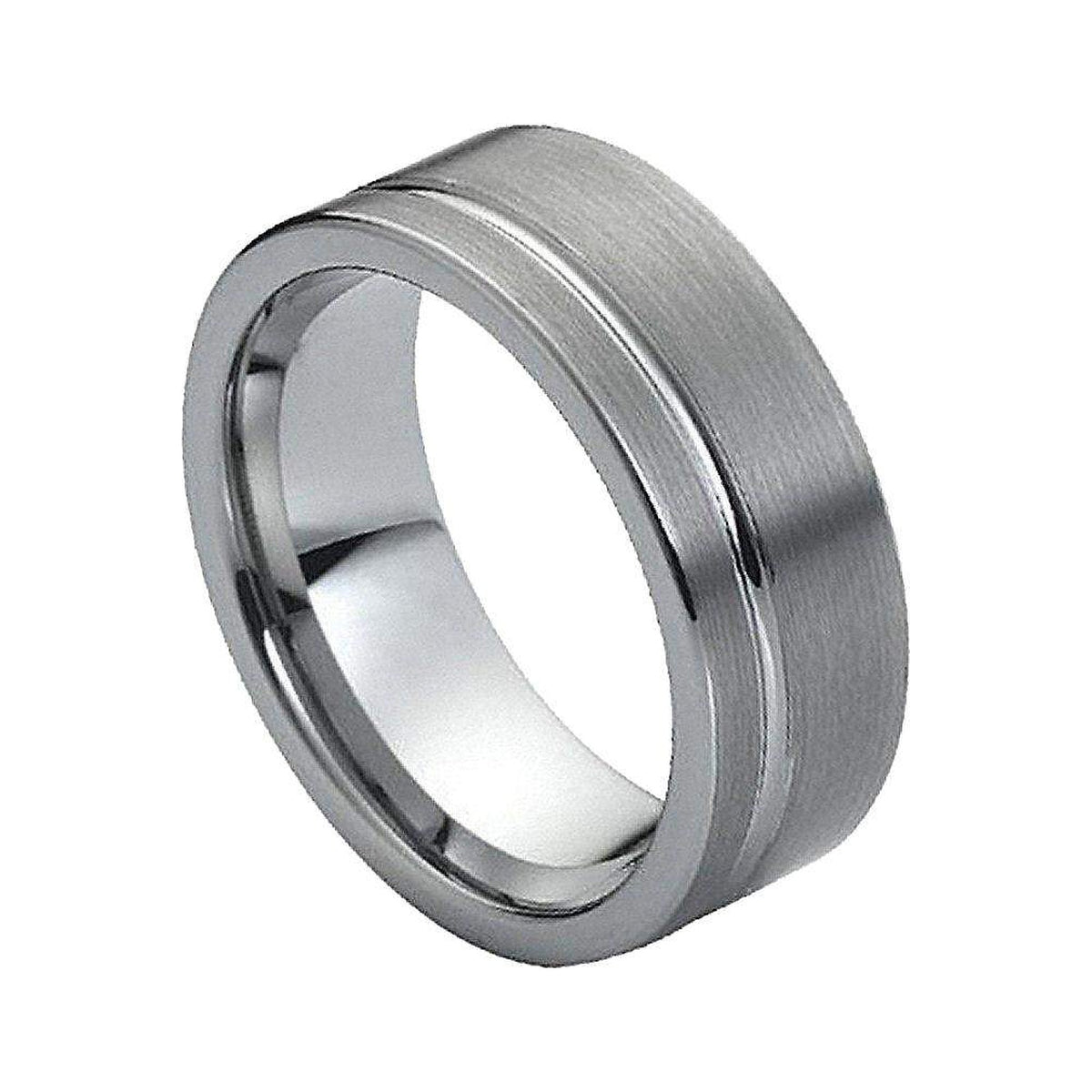 8mm Tungsten Brushed Off-Center Groove Band