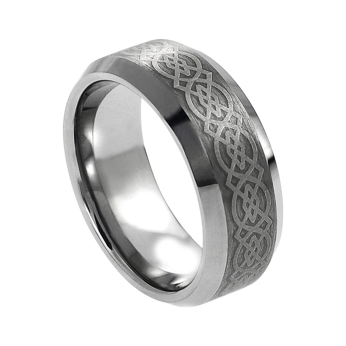 8mm Tungsten Celtic Beveled-Edge Band