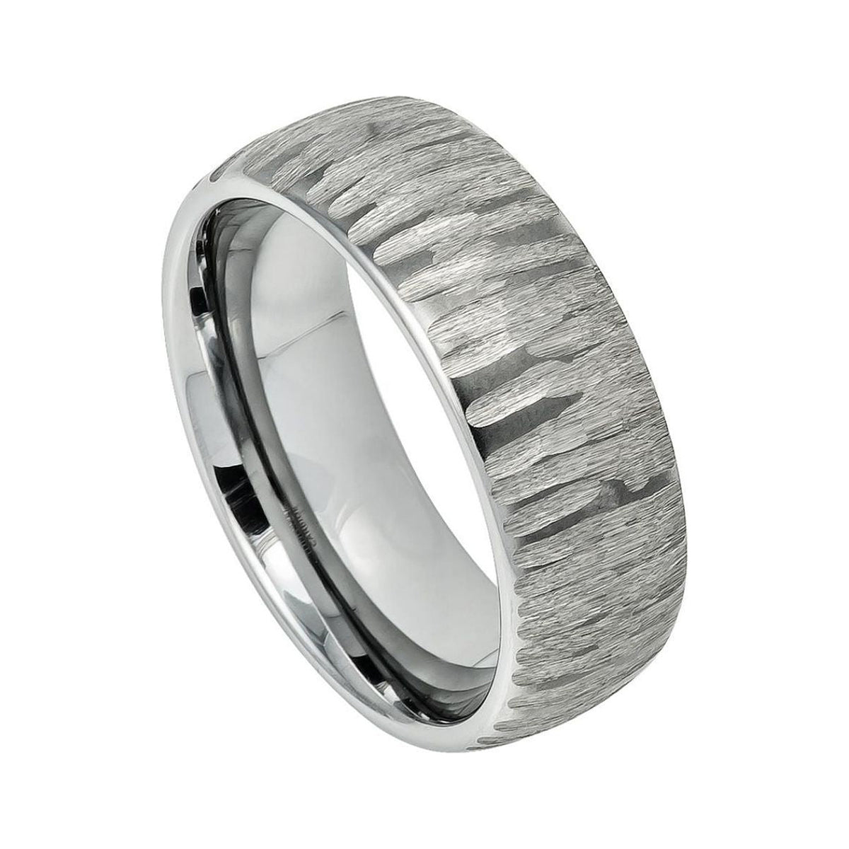 8mm Tungsten Domed Tree Bark Band