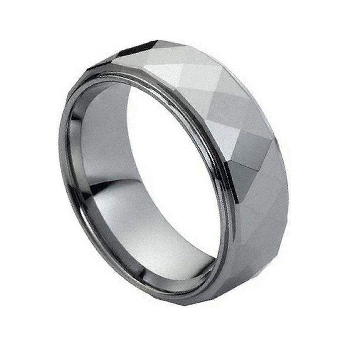 8mm Tungsten Faceted Domed Stepped-Edge Band
