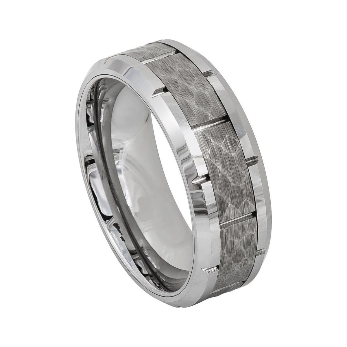 8mm Tungsten Hammered Gray-Center Band