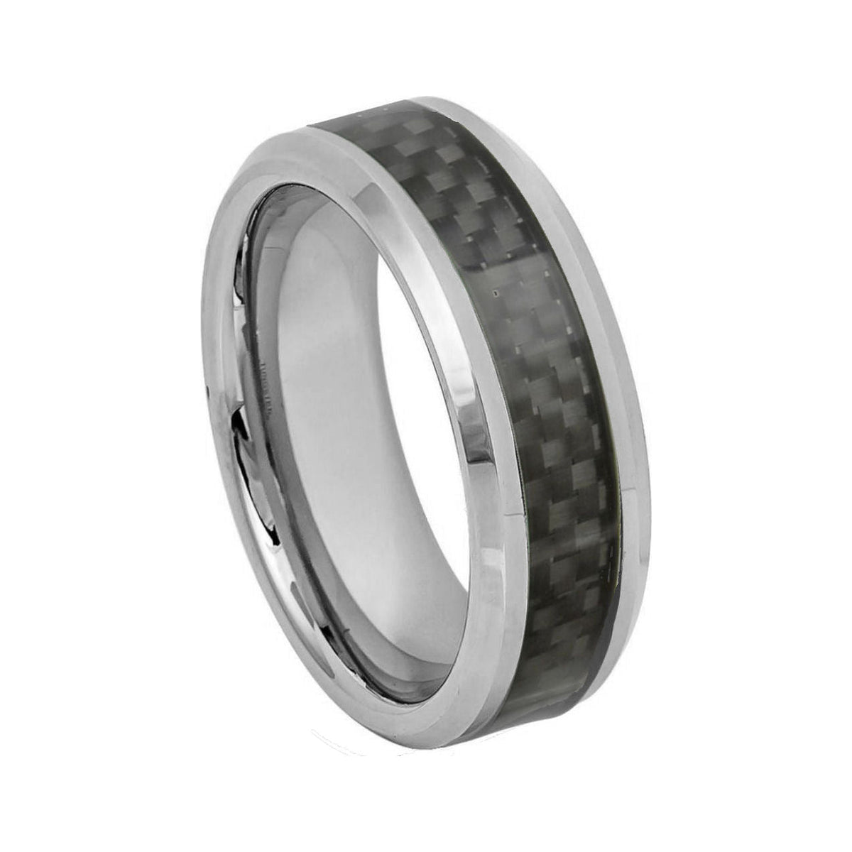 8mm Tungsten High-Polish Band with Black Carbon Fiber Inlay