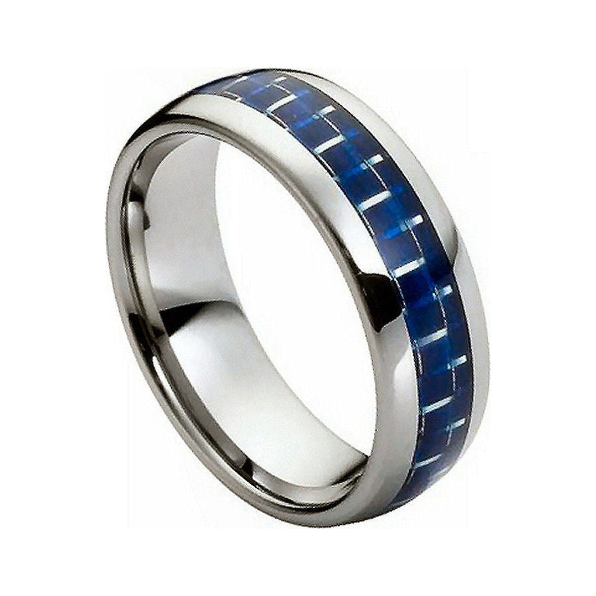 8mm Tungsten High-Polish Band with Blue Carbon Fiber Inlay