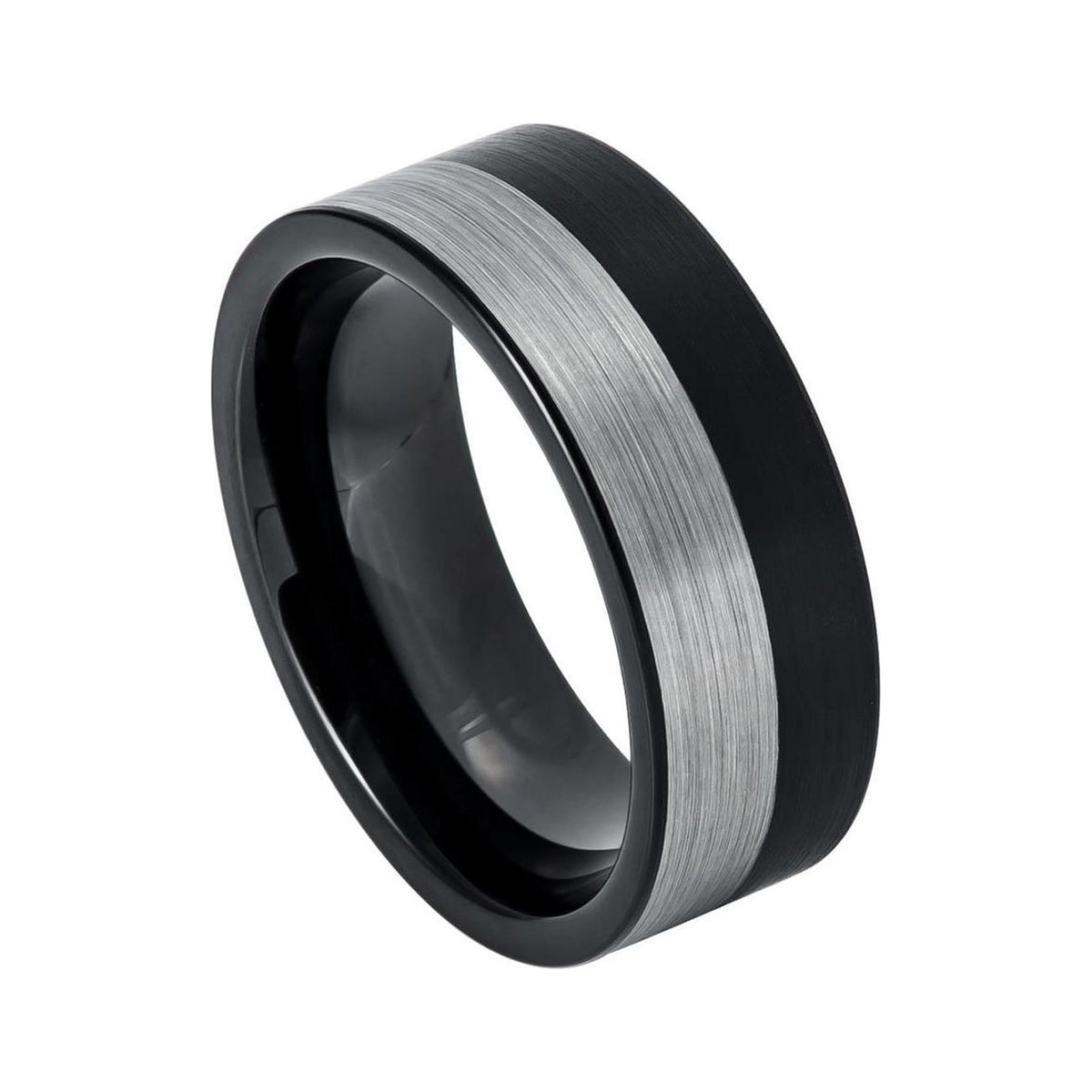 8mm Two-Tone Tungsten Brushed Flat Band