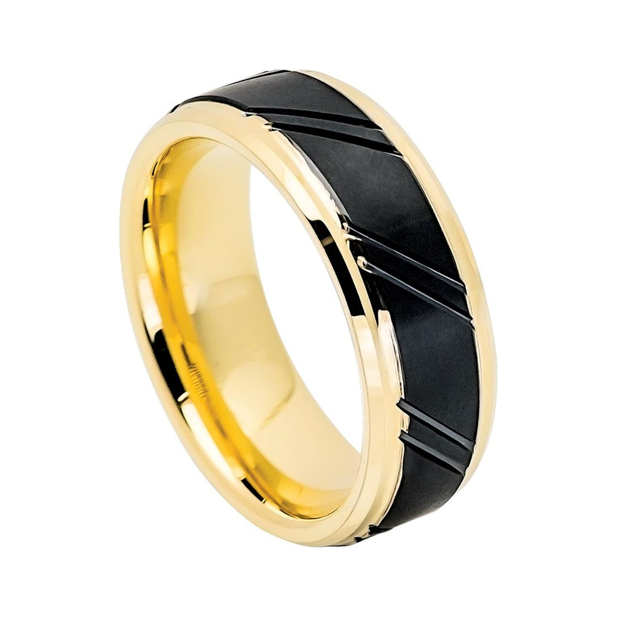 8mm Yellow & Black Tungsten Diagonal-Groove Band