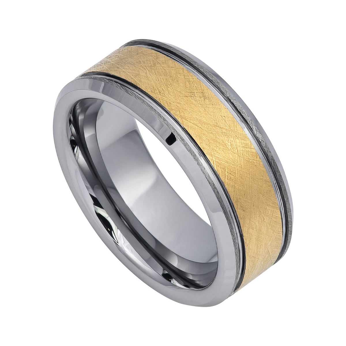 8mm Yellow & Silver Tungsten Wire-Brushed Band