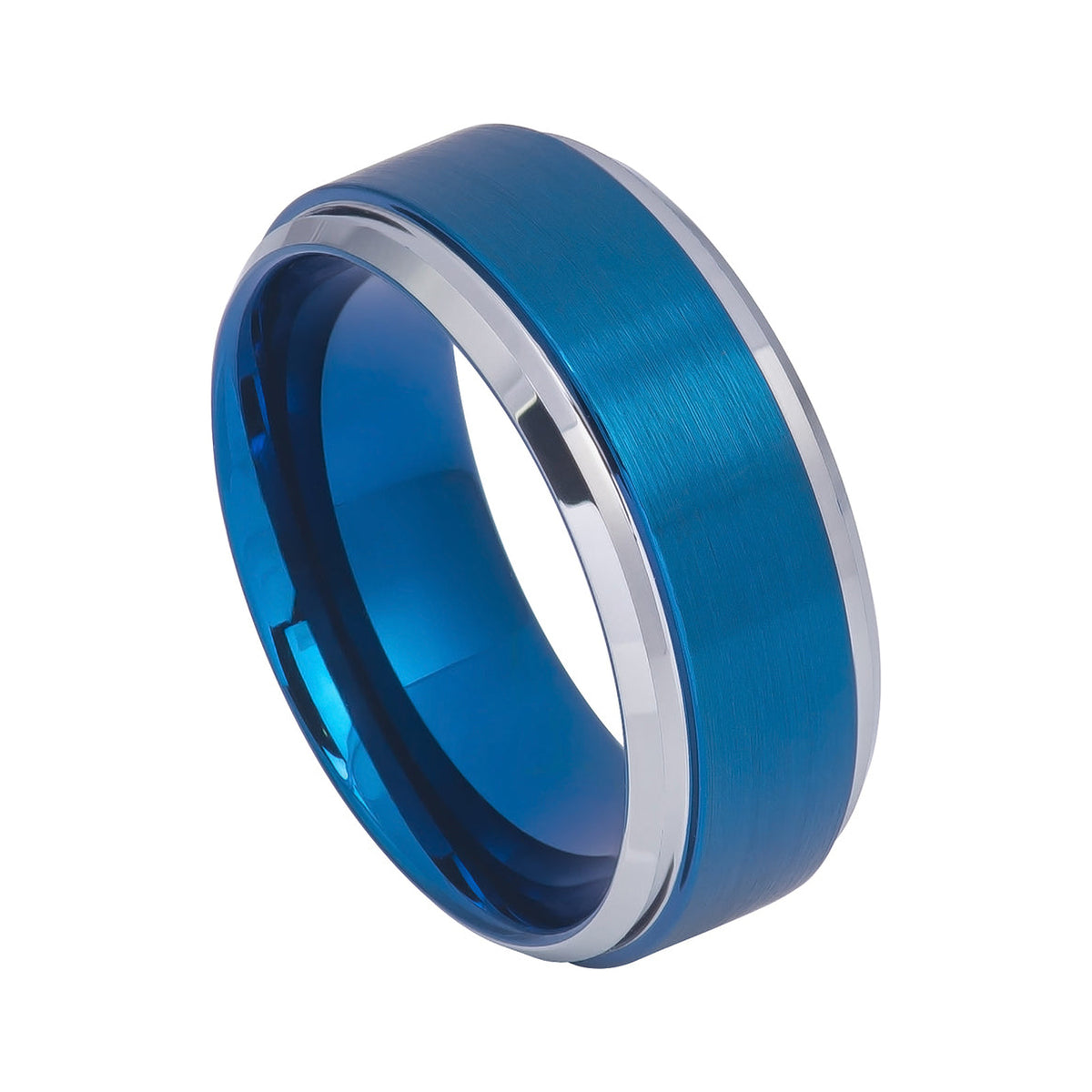 9mm Blue Tungsten Brushed Stepped-Edge Band