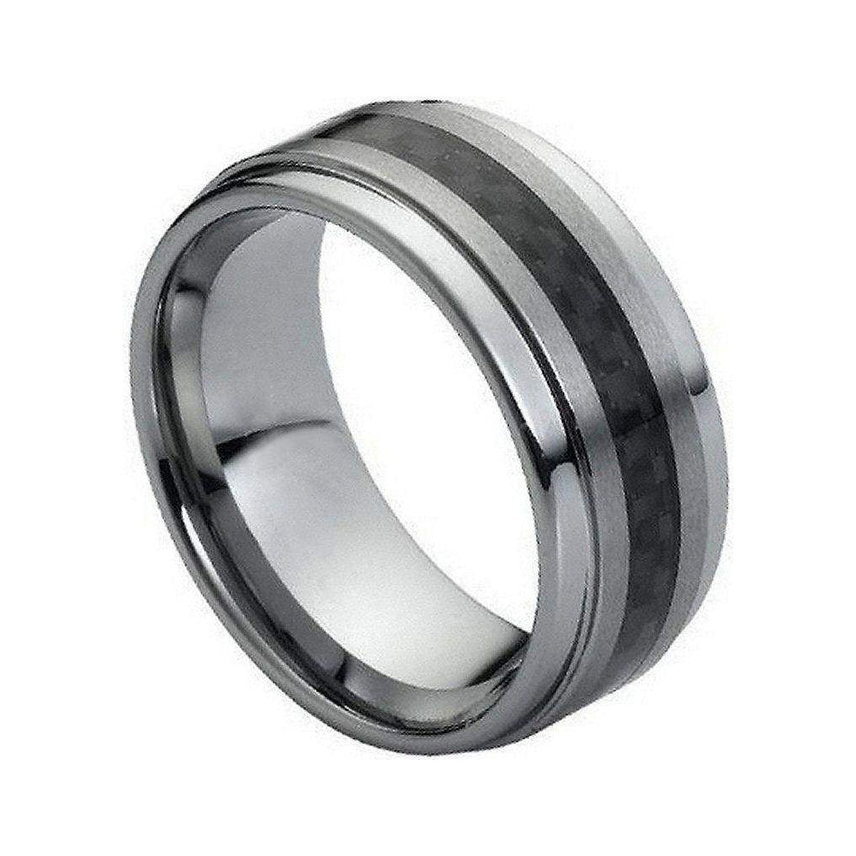 9mm Tungsten Brushed Band with Black Carbon Fiber Inlay
