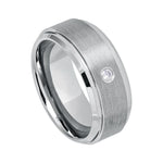 9mm Tungsten Brushed Band with White Diamond