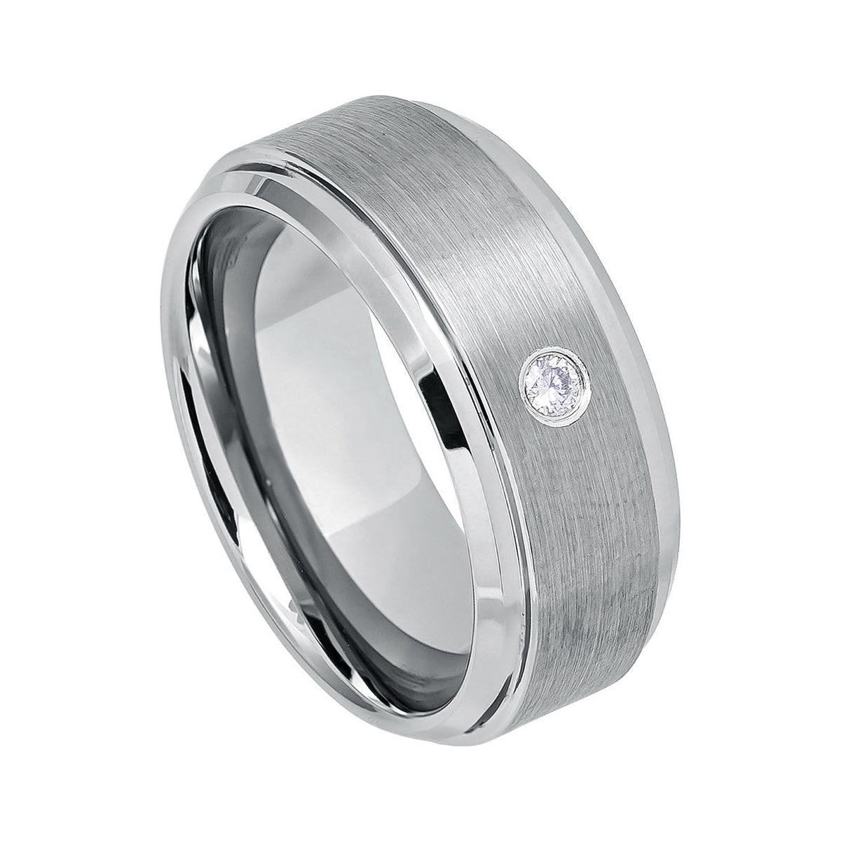 9mm Tungsten Brushed Band with White Diamond