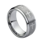 9mm Tungsten Brushed Cross Band