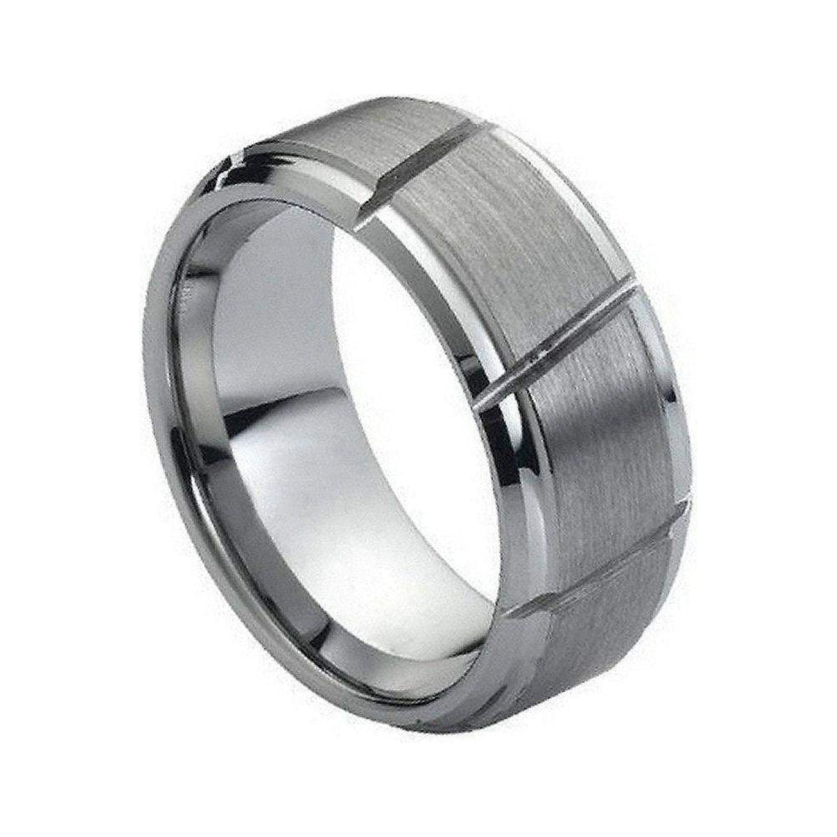 9mm Tungsten Brushed Diagonal-Groove Band