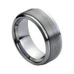 9mm Tungsten Brushed Stepped-Edge Band
