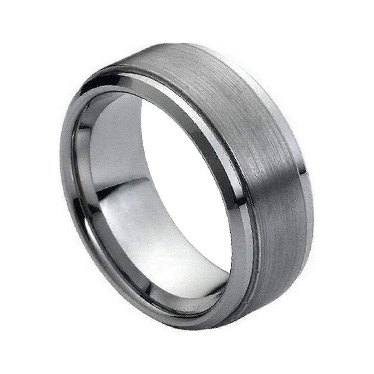 9mm Tungsten Brushed Stepped-Edge Band