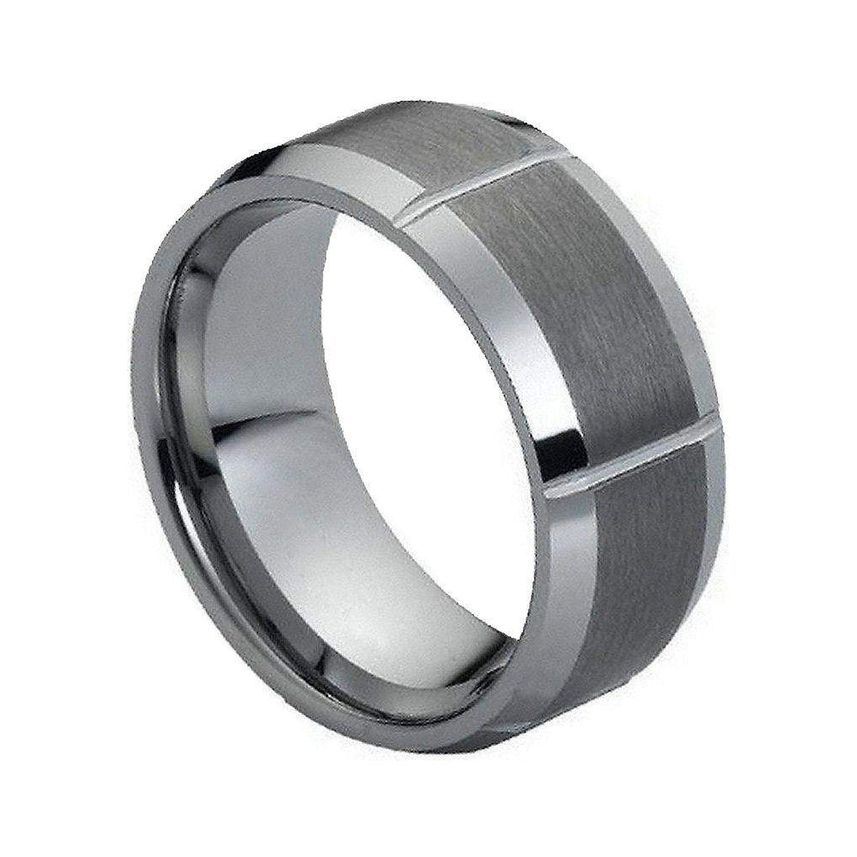 9mm Tungsten Brushed Vertical-Groove Band