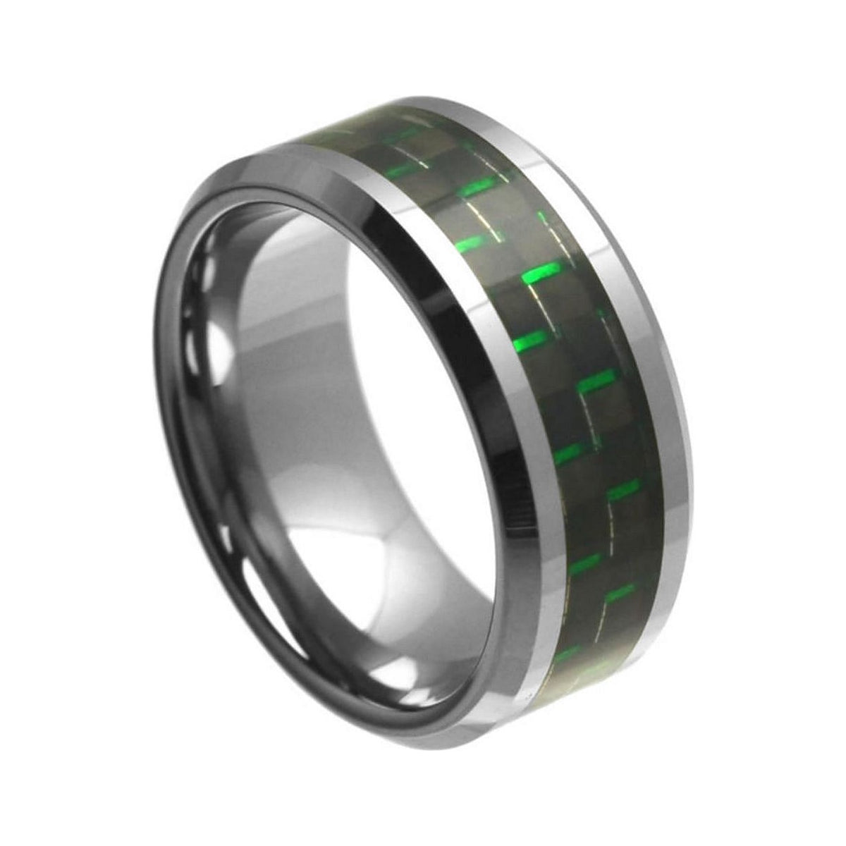 9mm Tungsten High-Polish Band with Green Inlay
