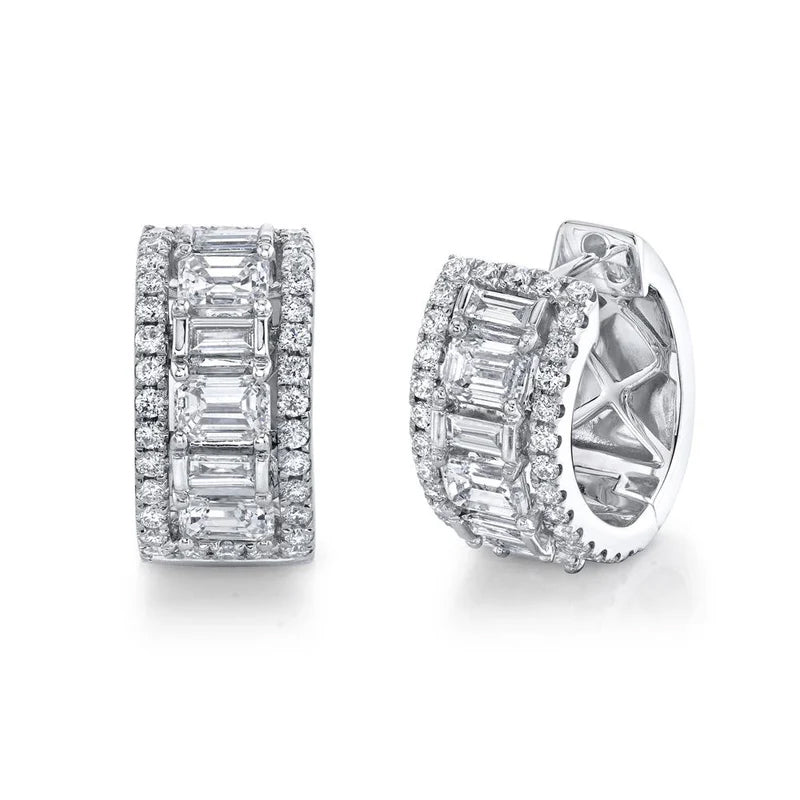 Emerald and Baguette Diamond Hoops - Pasha Fine Jewelry