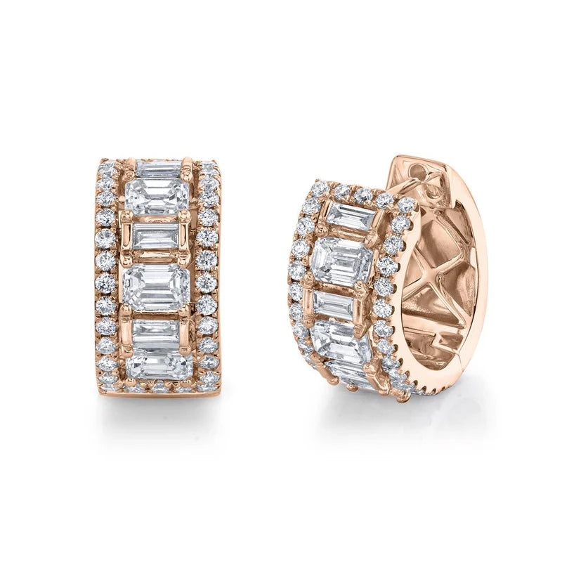 Emerald and Baguette Diamond Hoops - Pasha Fine Jewelry