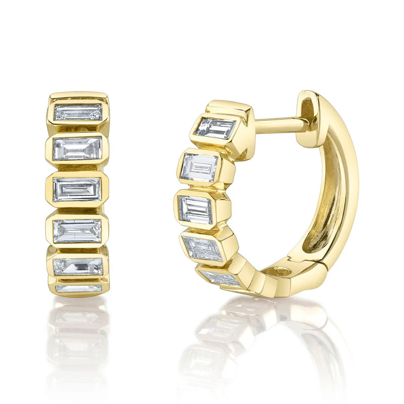 Emerald Bezel Huggie Earrings - Pasha Fine Jewelry