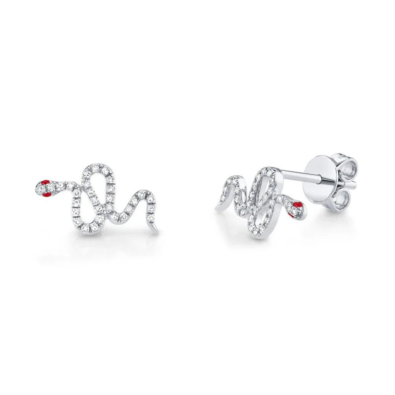 Diamond and Ruby Snake Studs - Pasha Fine Jewelry