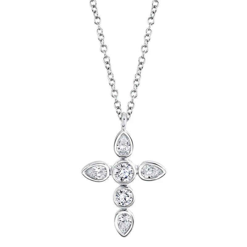 Pear and Round Diamond Bezel Cross - Pasha Fine Jewelry
