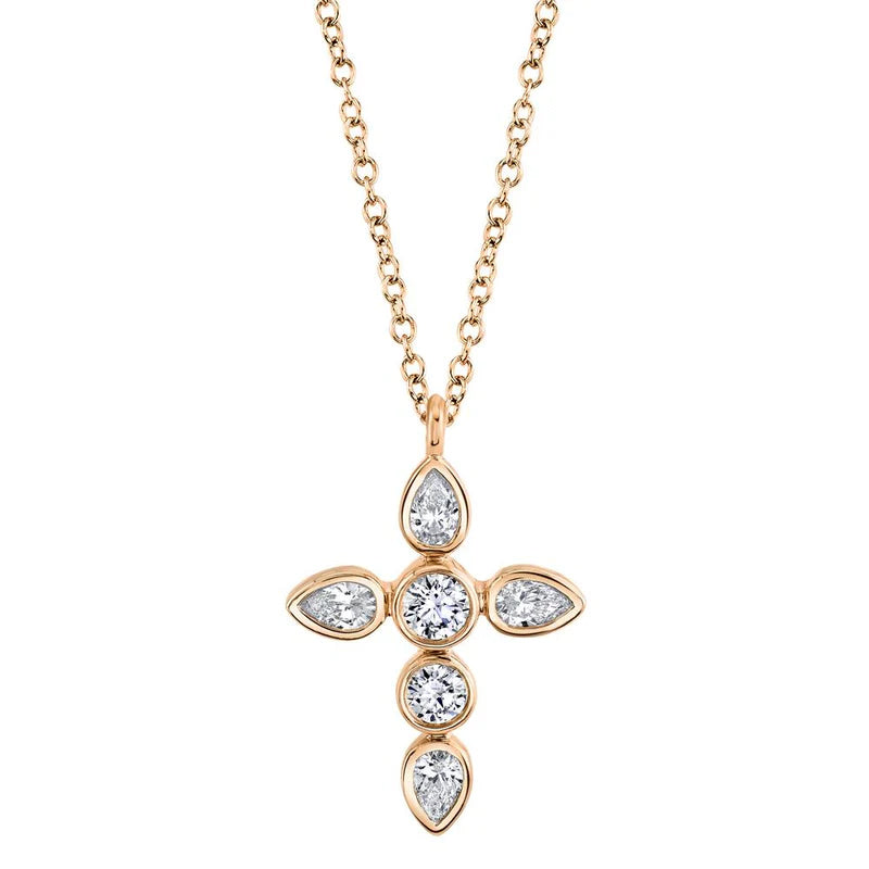 Pear and Round Diamond Bezel Cross - Pasha Fine Jewelry