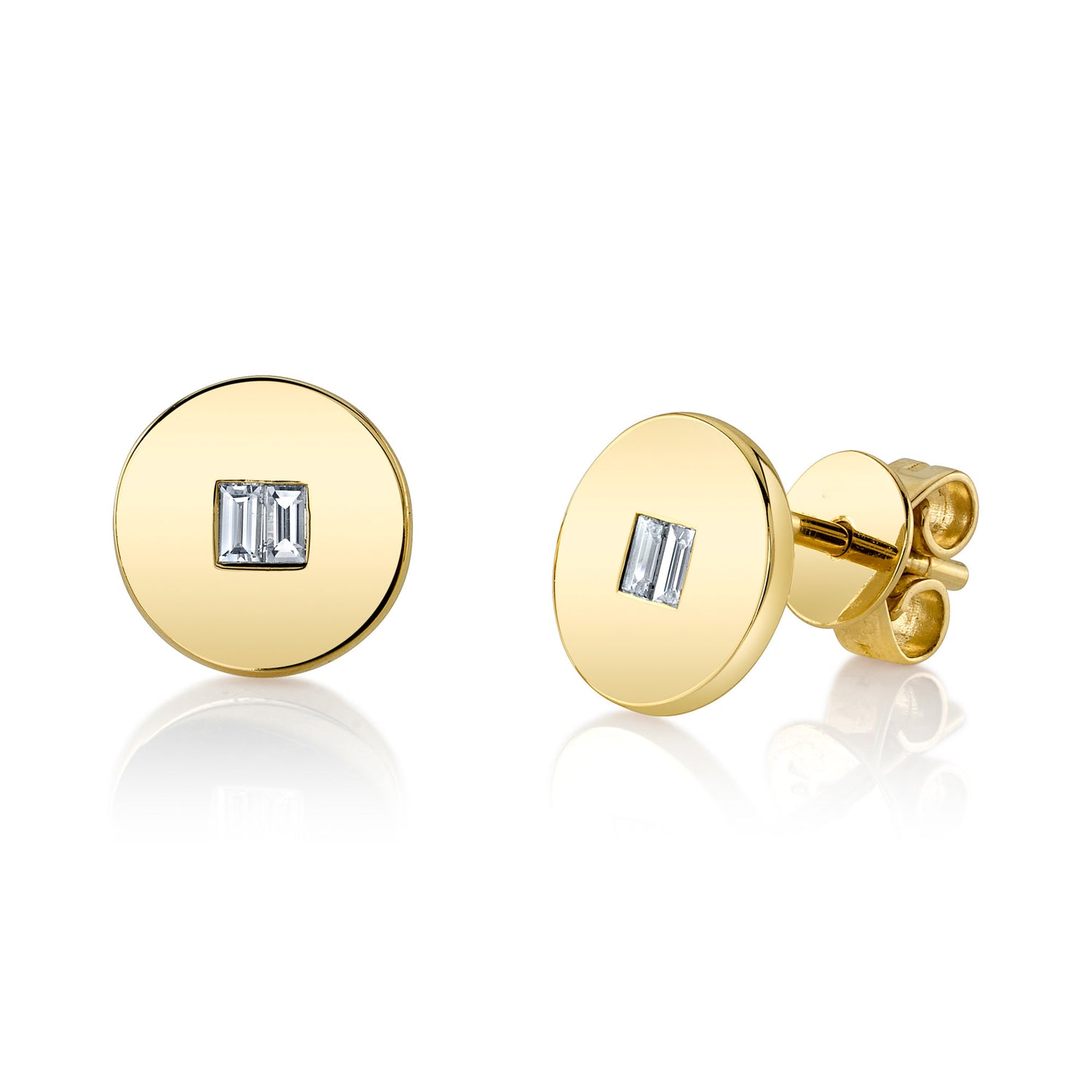 Baguette Diamond Disk Studs - Pasha Fine Jewelry
