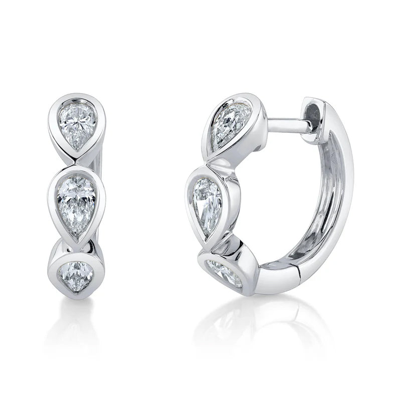 Bezel Pear Huggie Earrings - Pasha Fine Jewelry